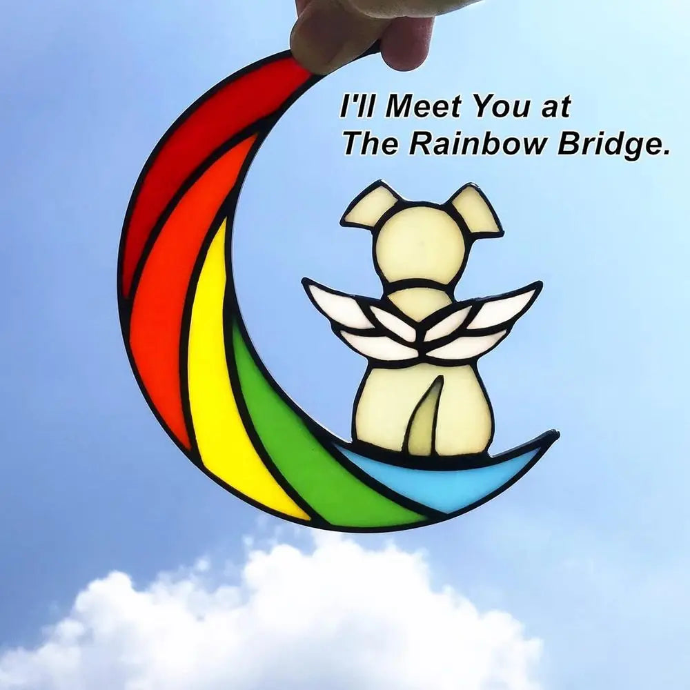 Stained Glass Rainbow Bridge Dog Memorial Suncatcher