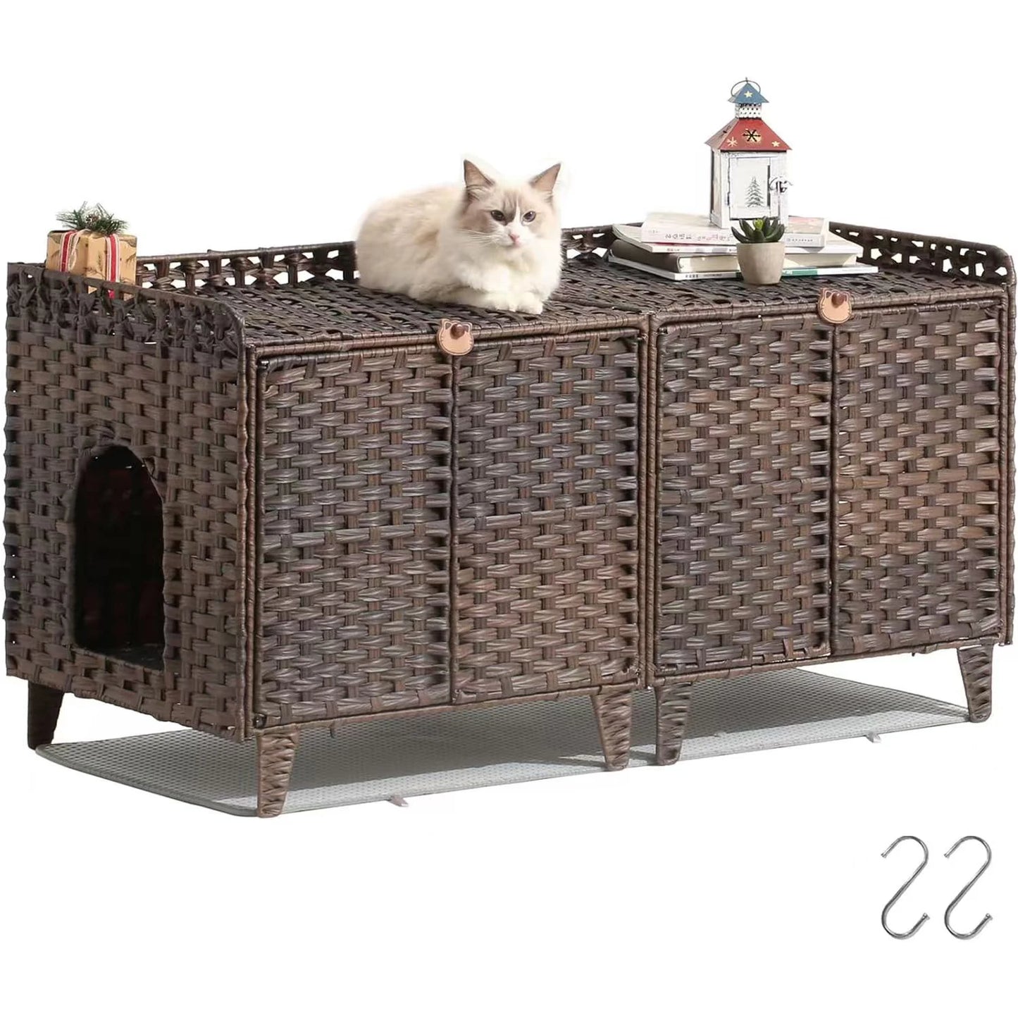 HiMISS Hidden Cat Litter Box Enclosure Handwoven Rattan Furniture