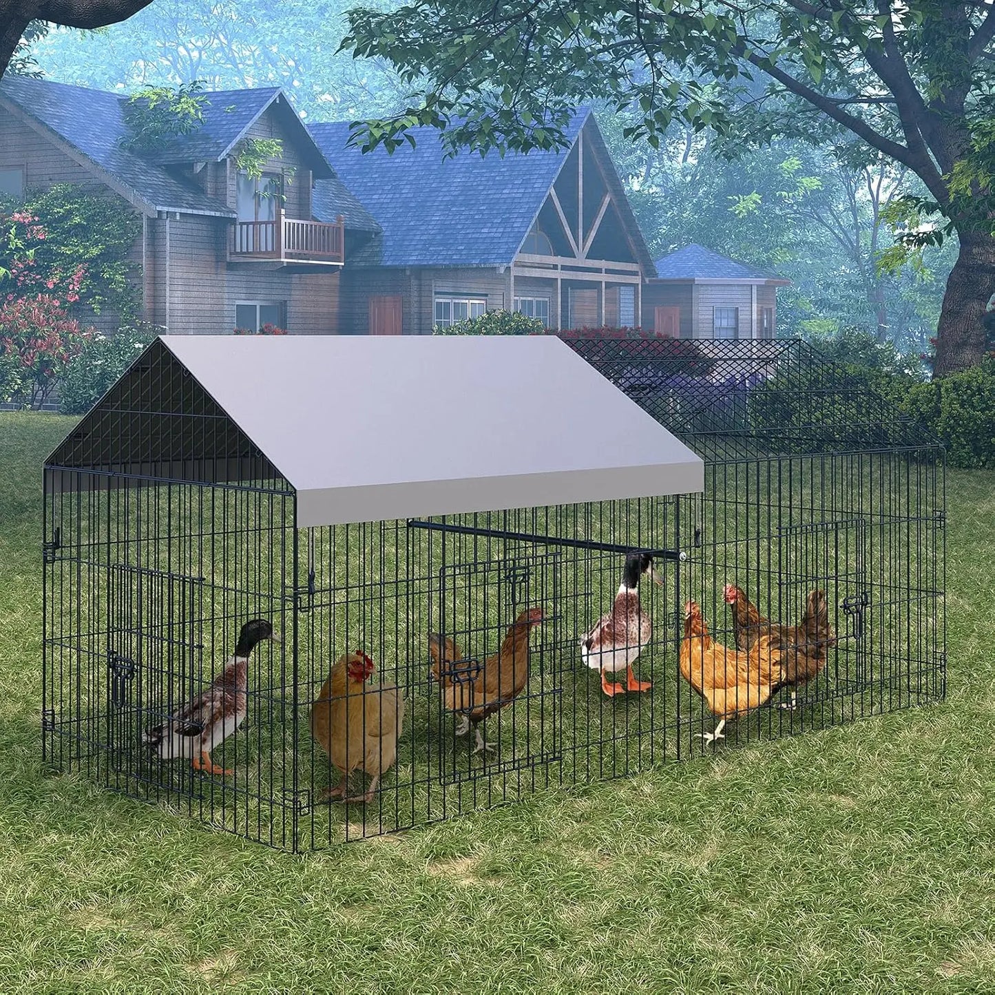 HiMISS Metal Chicken Coop Outdoor Poultry Cage For Backyard Farm
