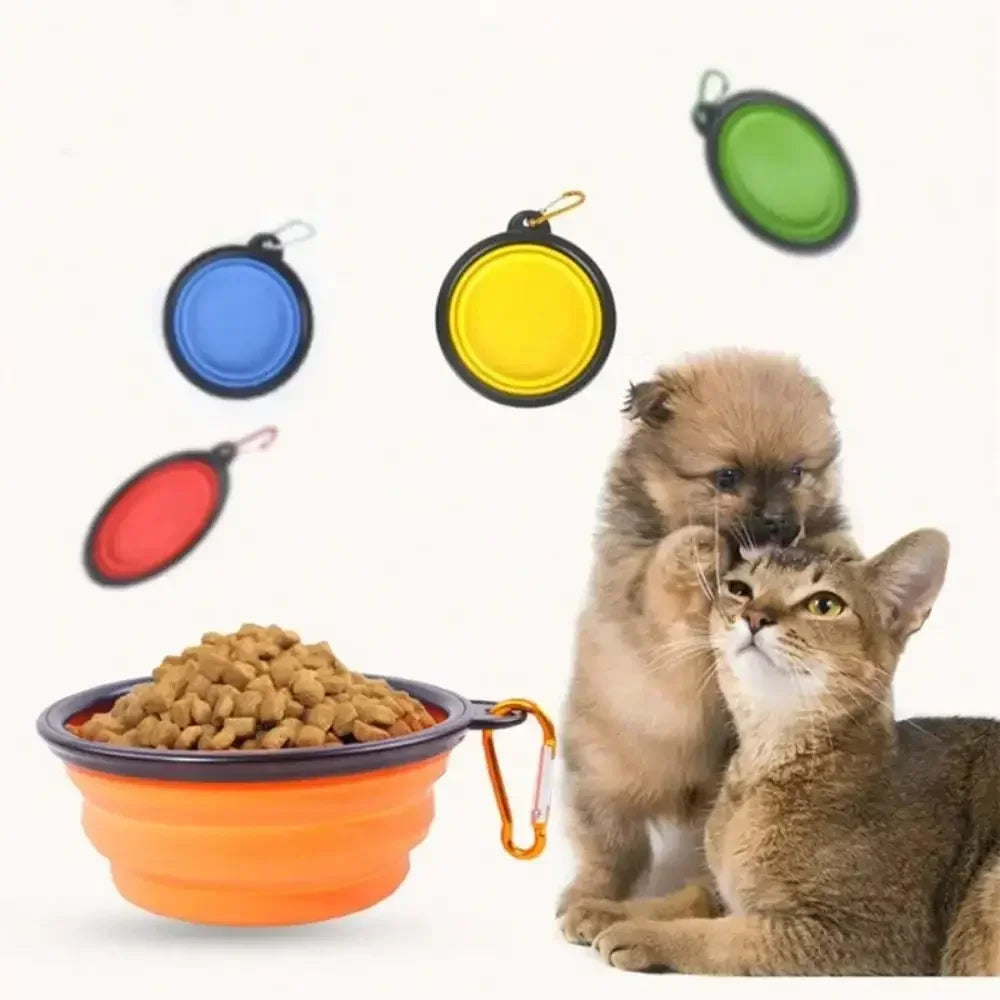Folding Portable Dog Feeder Bowl 2 In 1 Bottle Carabiner