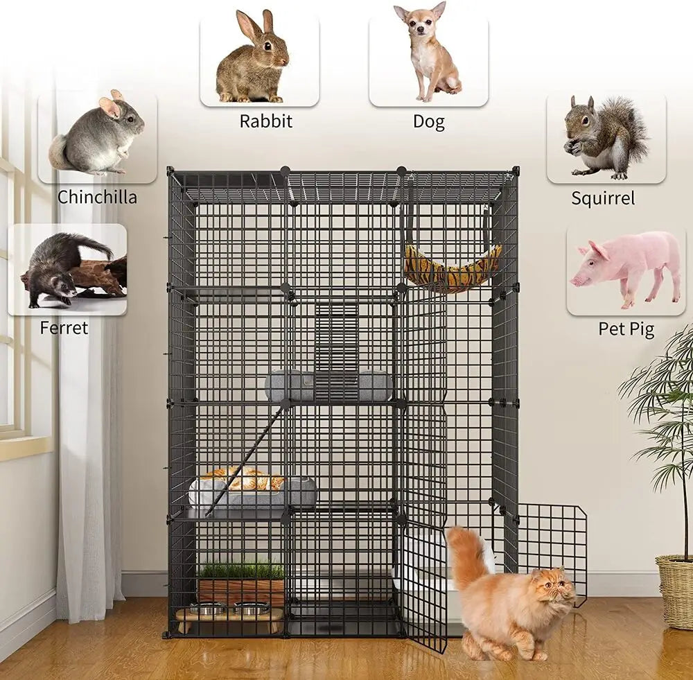 Cat Cage Enclosure Metal Wire Kennel DIY Playpen Catio Hammock