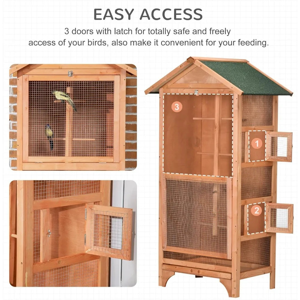 Wooden Outdoor Bird Cage For Finches And Parakeets With Tray
