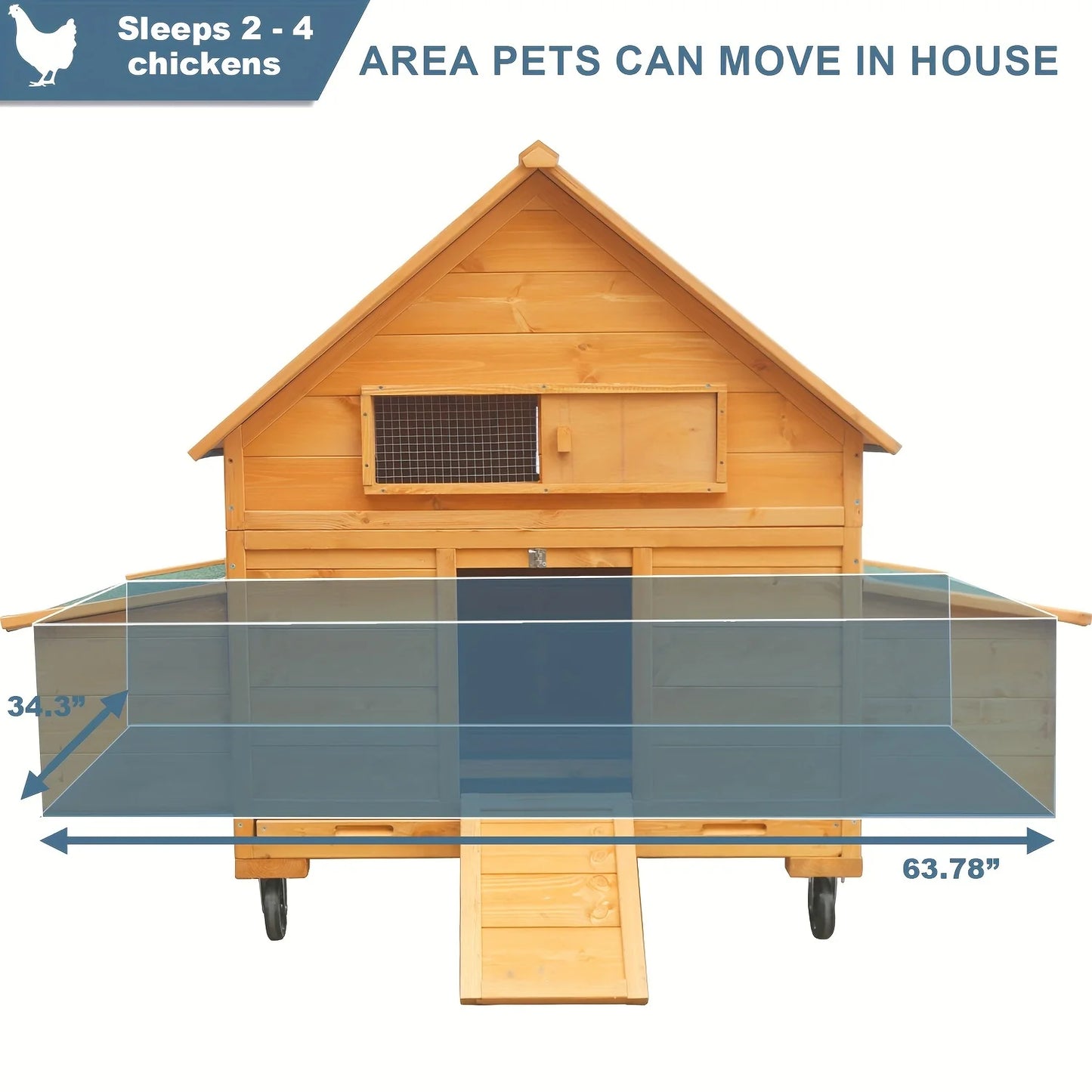 Mobile Wooden Chicken Coop on Wheels for 6-8 Chickens