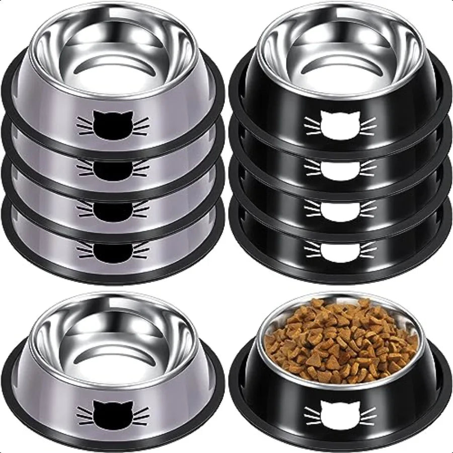 Hign-Concerned Stainless Steel Cat Bowls Non Slip With Removable Rubber Base