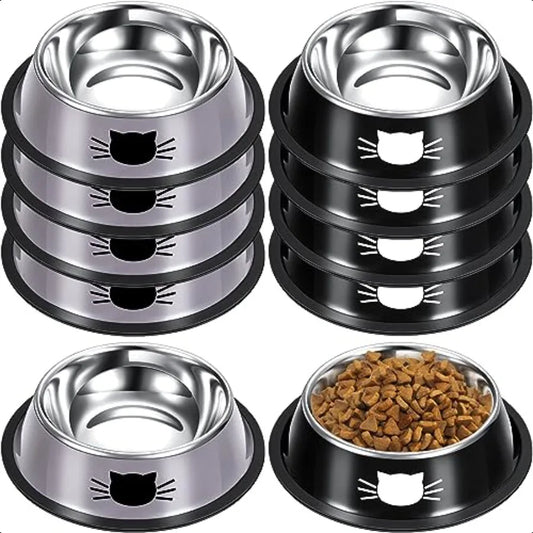 Hign-Concerned Stainless Steel Cat Bowls Non Slip With Removable Rubber Base