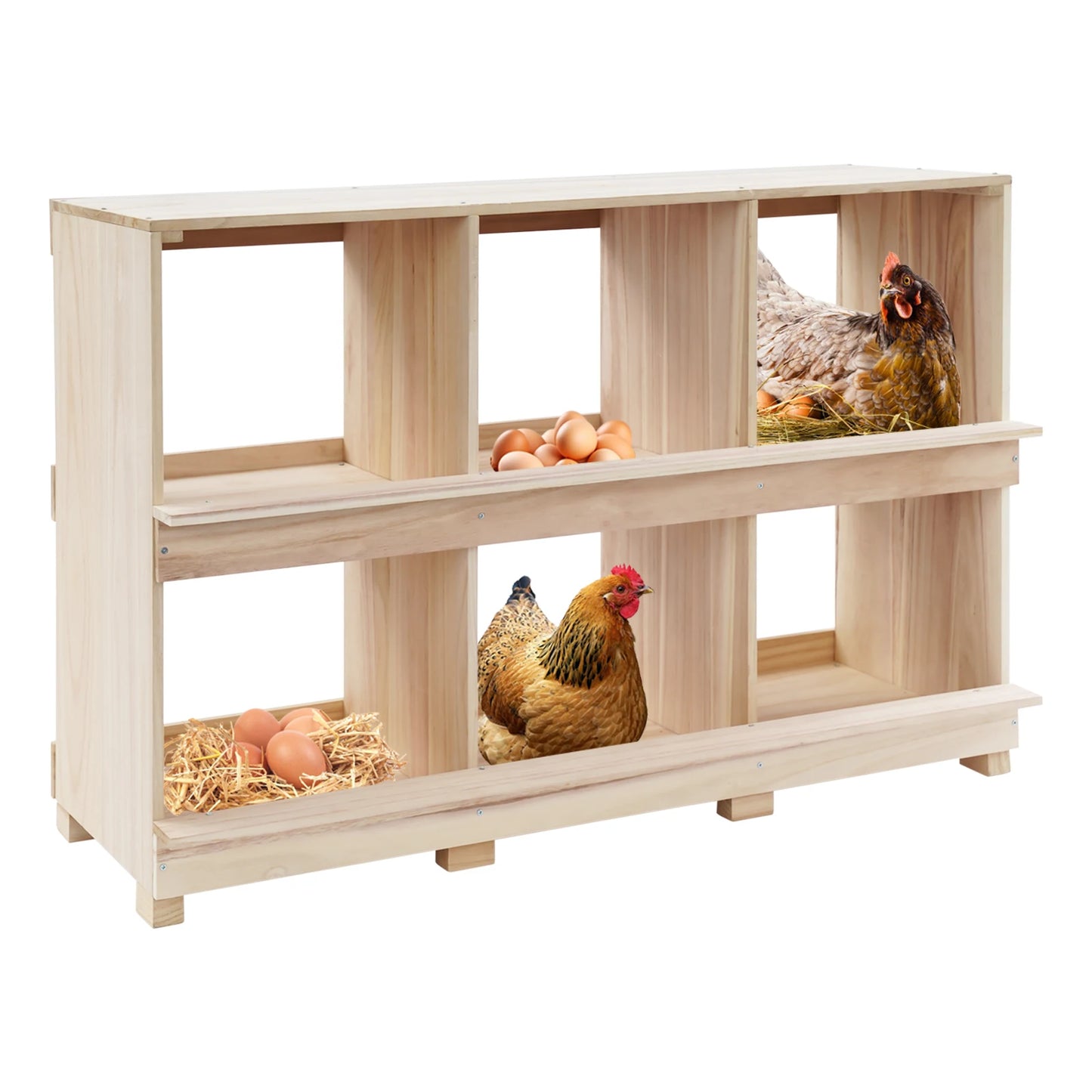 Six Compartment Wooden Chicken Nesting Box For Backyard Farm