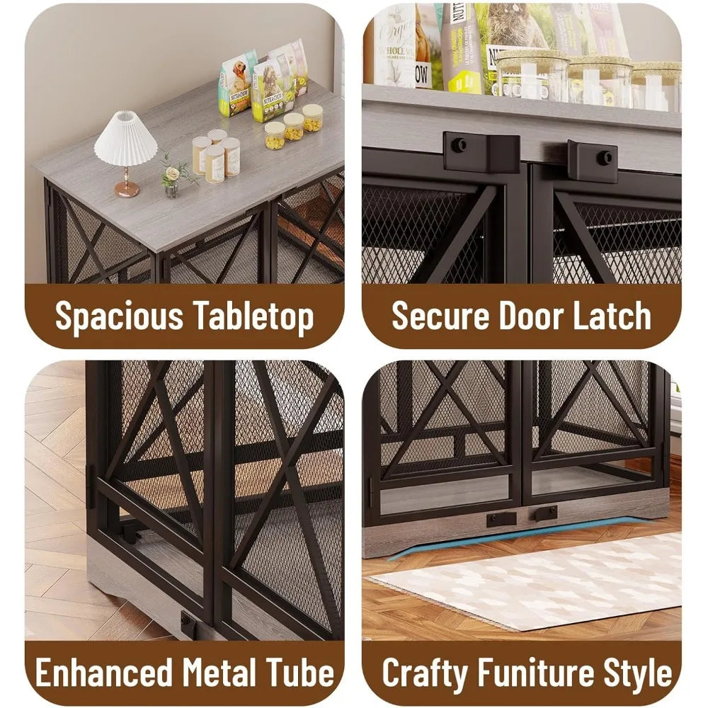 Masterpiece  Dog Crate Furniture - 48 Inch Heavy Duty Dog Crate Furniture For Extra Large Breed With Double Doors, Wooden