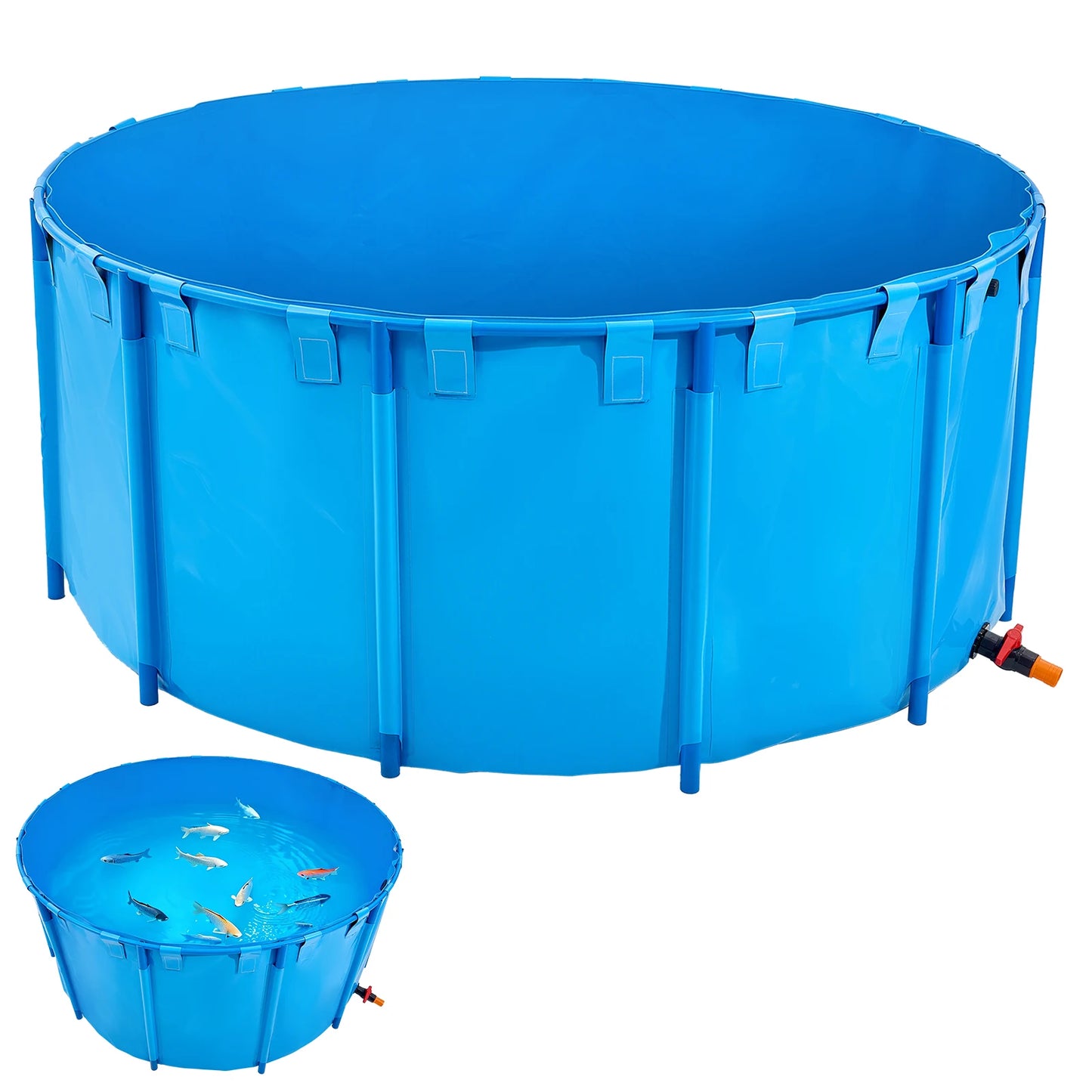 Canvas Fish Pond Foldable PVC Koi Tank With Stable Frame Drain Valve