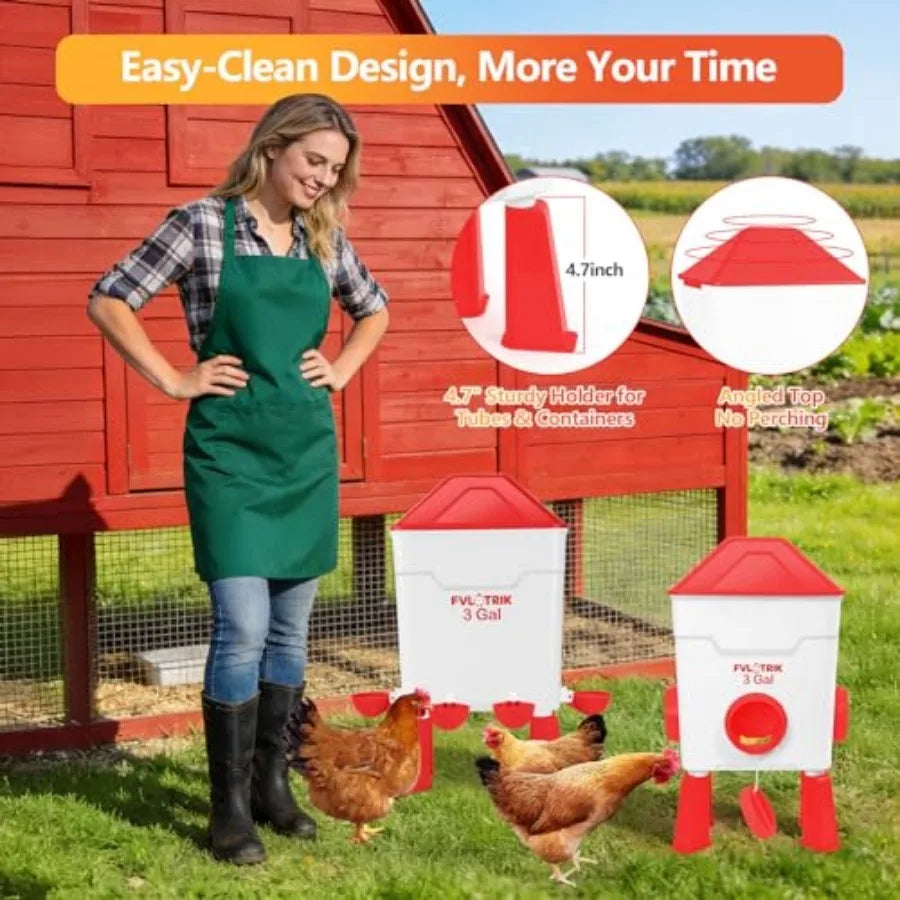 3 Gallon Chicken Waterer and Feeder Set with Durable Legs