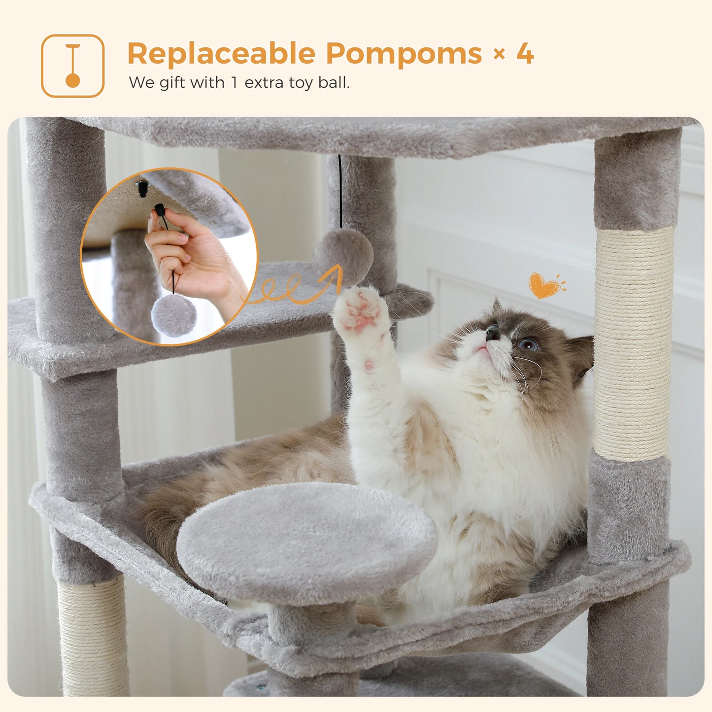 PEQULTI Multi Level Cat Tree Tower Scratching Posts Hammock Condo