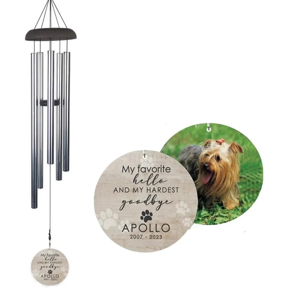 Personalized Heart Shaped Pet Memorial Wind Chime With Photo KeepsakeMemorialTribute