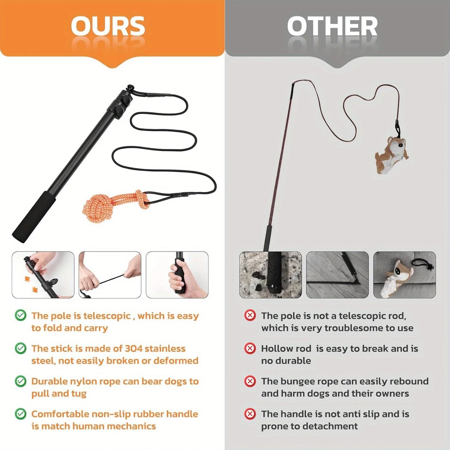 LOOBANI Dog Flirt Pole With Detachable Interactive Toys