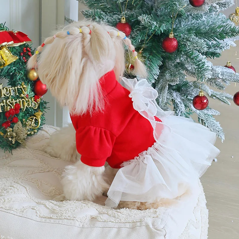 Christmas Dog Dresses Winter Pet Clothing Plaid Skirt