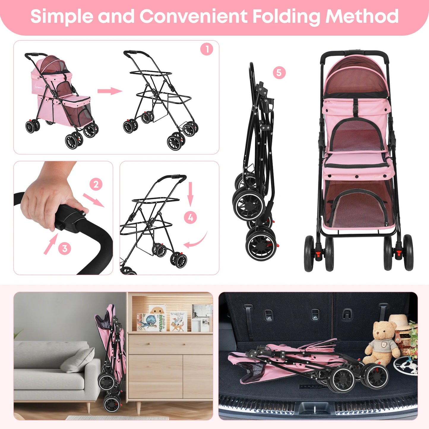 Double Pet Stroller for Dogs and Cats for Two Pets
