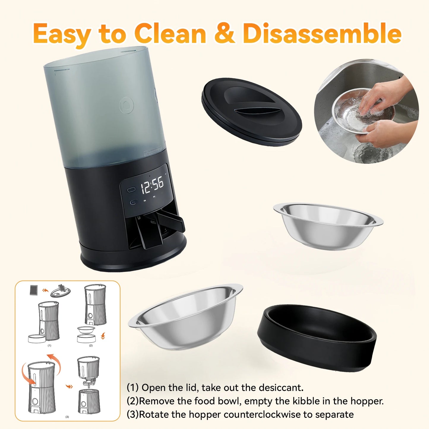 Automatic Cat Feeder Dual Power Supply With 2 Stainless Bowls