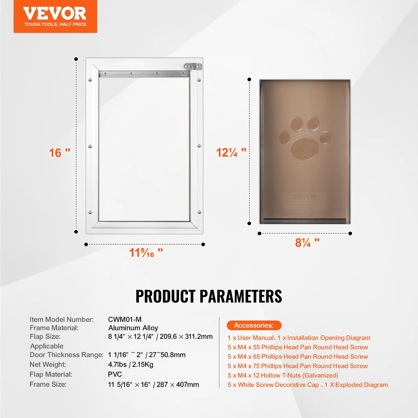 Dog Door Aluminum Frame Pet Door With Lockable Flap System