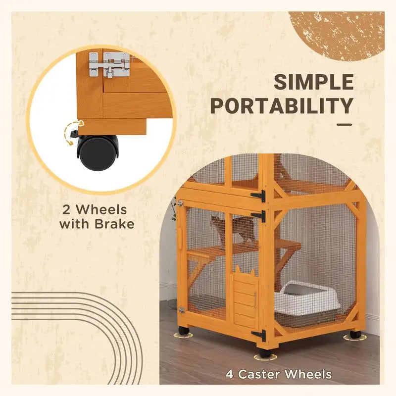 Wooden Catio With Asphalt Roof For Indoor Outdoor Cats