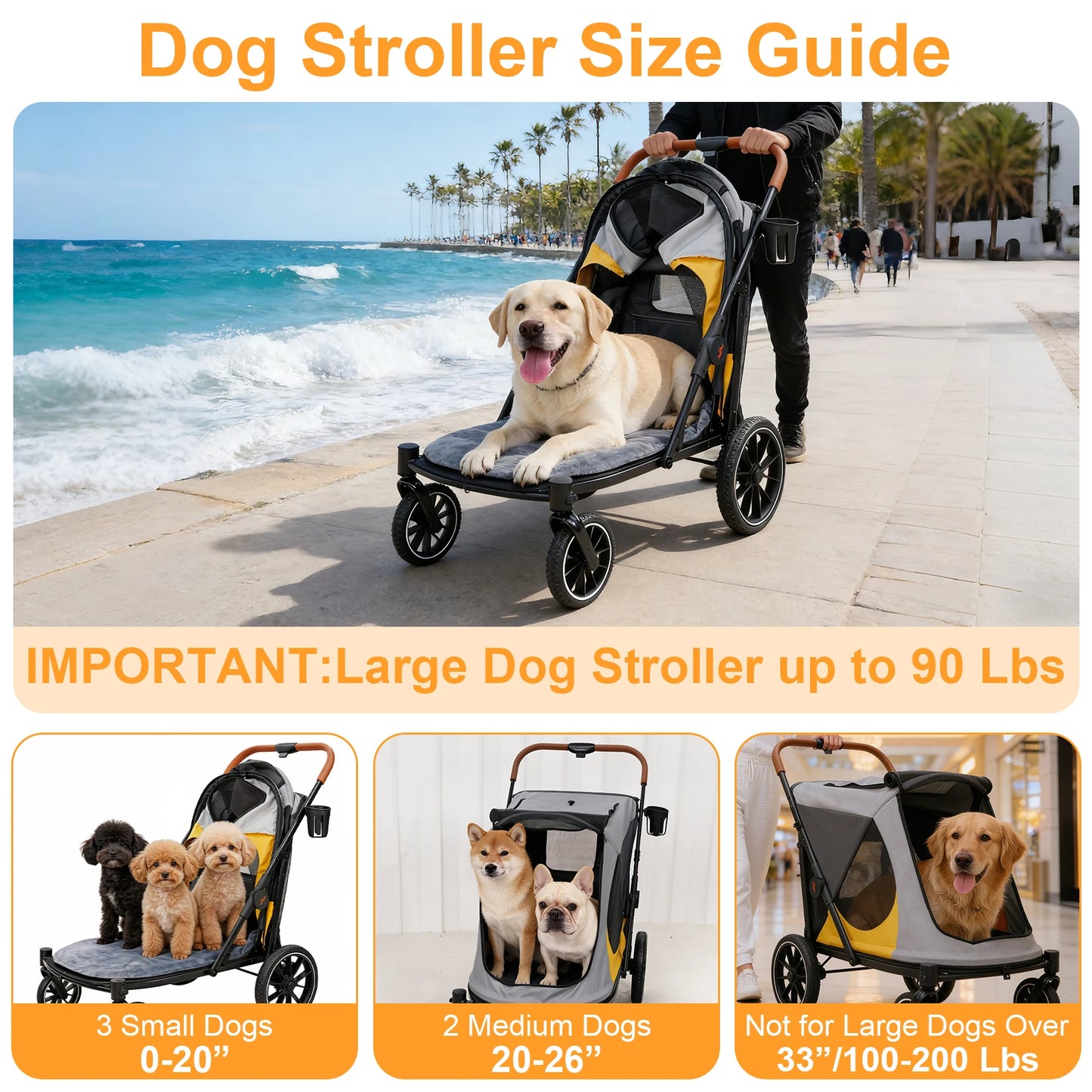 Foldable Dog Stroller Carrier With Removable Cushion Up To 42kg