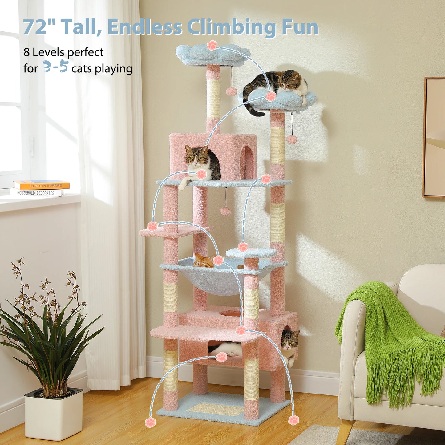 PEQULTI Multi Level Cat Tree Tower Scratching Posts Hammock Condo