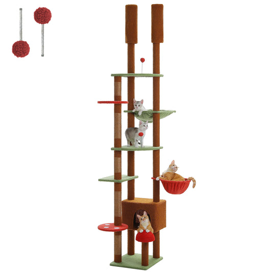 PETEPELACN Cat Tree Floor To Ceiling Tower With Adjustable Height Condo Hammock