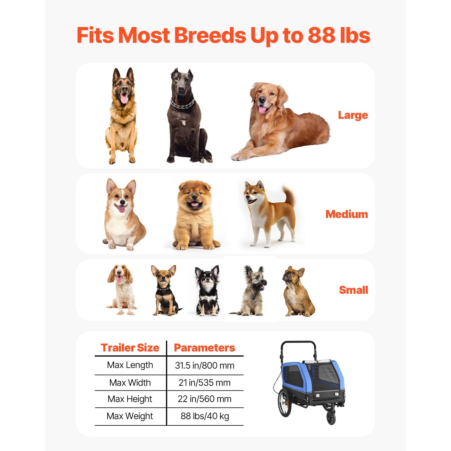 Dog Bike Trailer 2in1 Pet Stroller Carrier 88 Lbs Durable