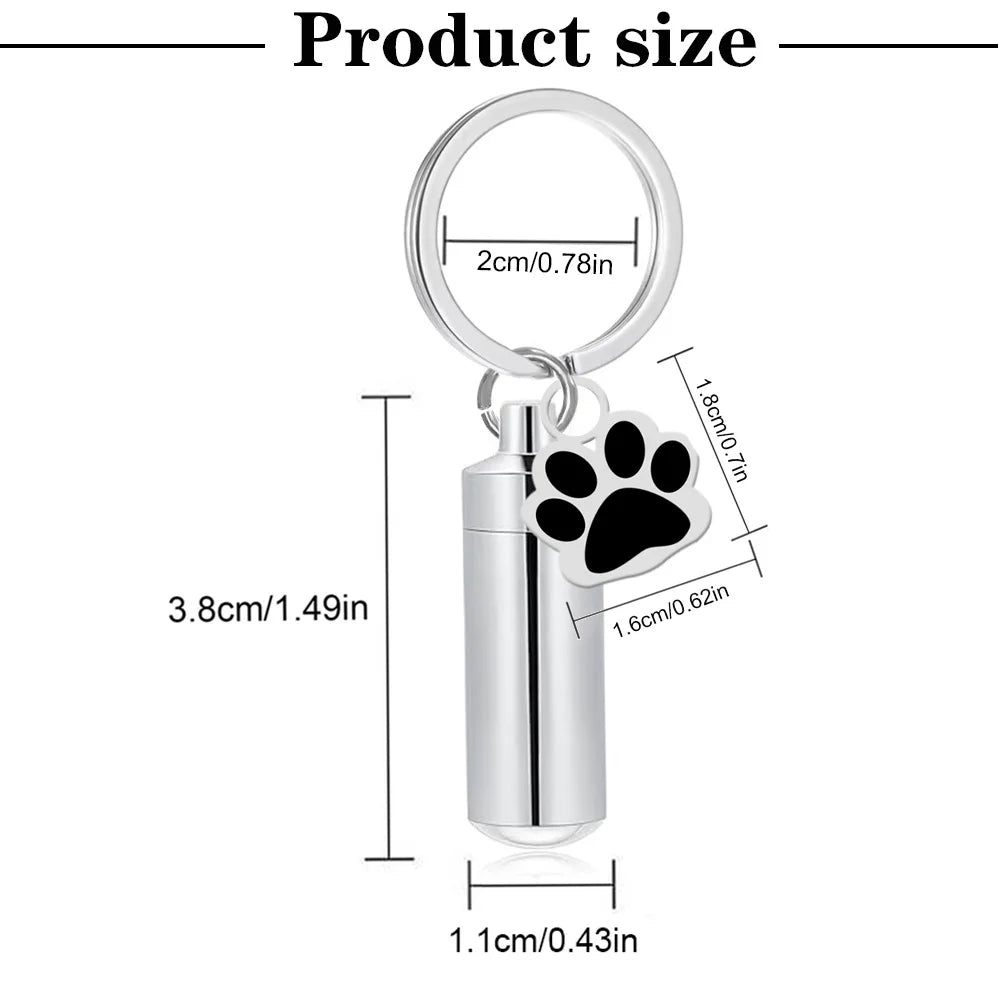 Pet Urn Keychain Paw Print Cylinder Urn Pendant Keepsake
