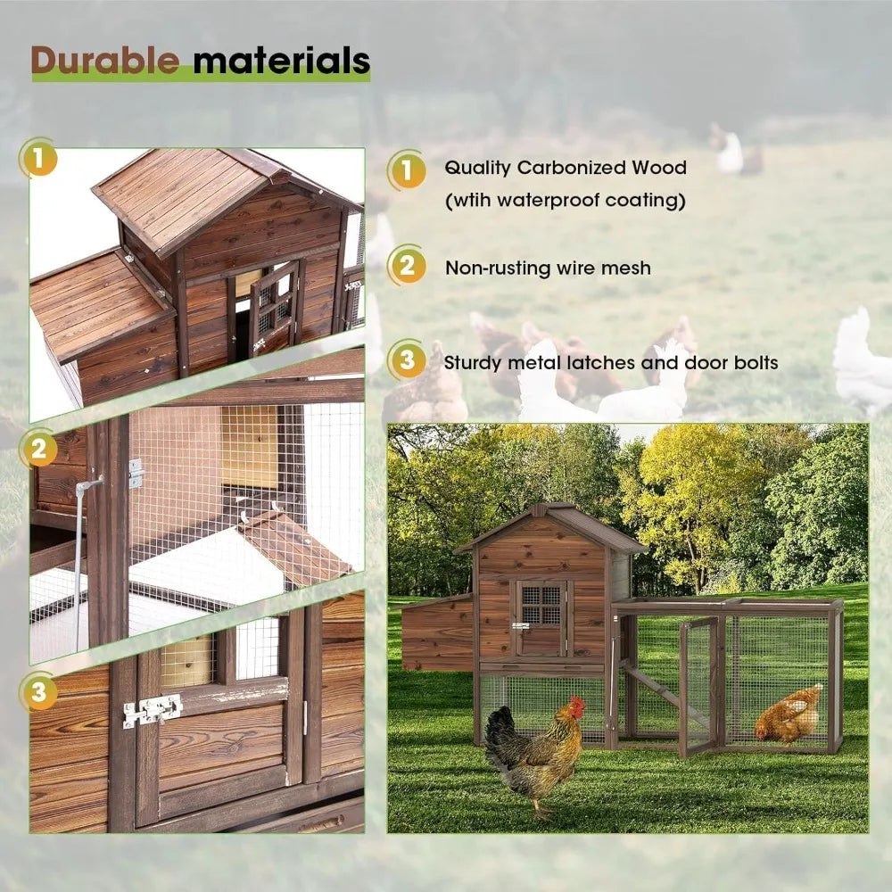 MKDK Large Wooden Chicken Coop Outdoor Run With Nesting Boxes