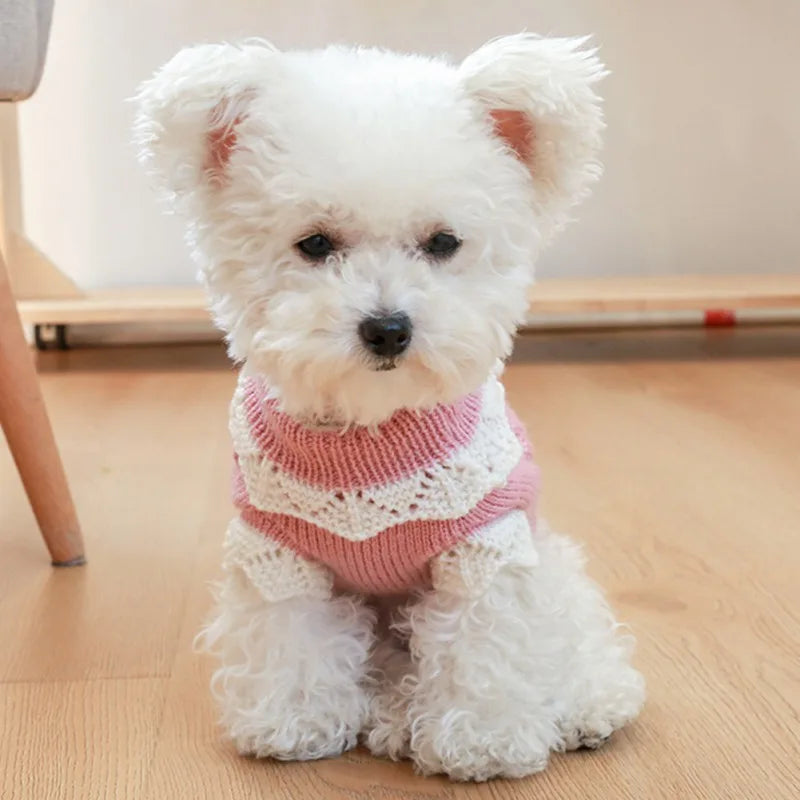 Floral Knit Dog Sweater For Dogs Warm Cozy Pet Sweater
