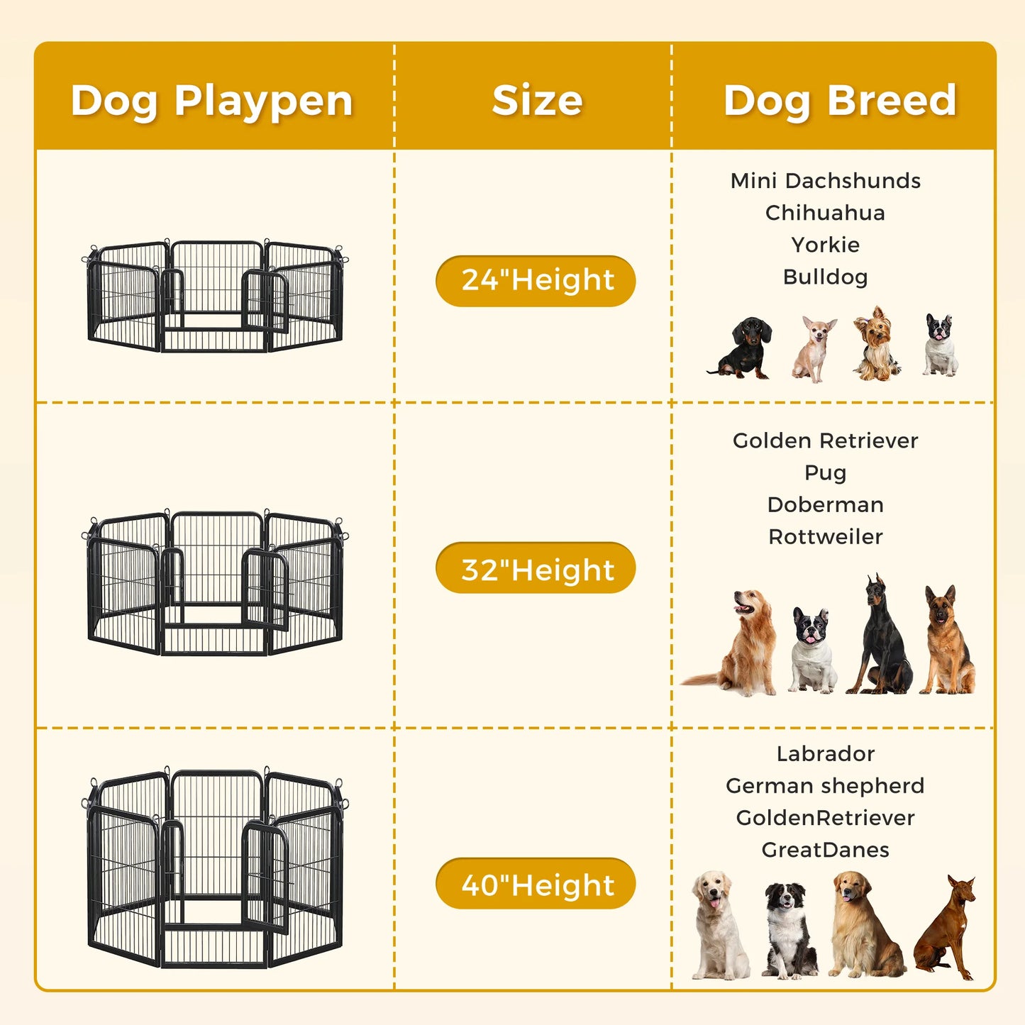 Dog Playpen With Door Foldable Metal Pet Fence For Yard