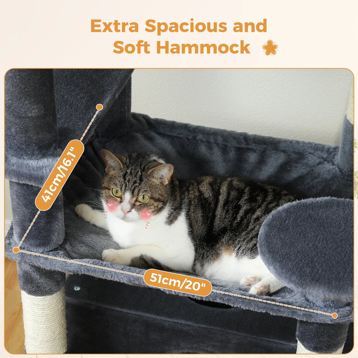 PEQULTI Multi Level Cat Tree Tower Scratching Posts Hammock Condo