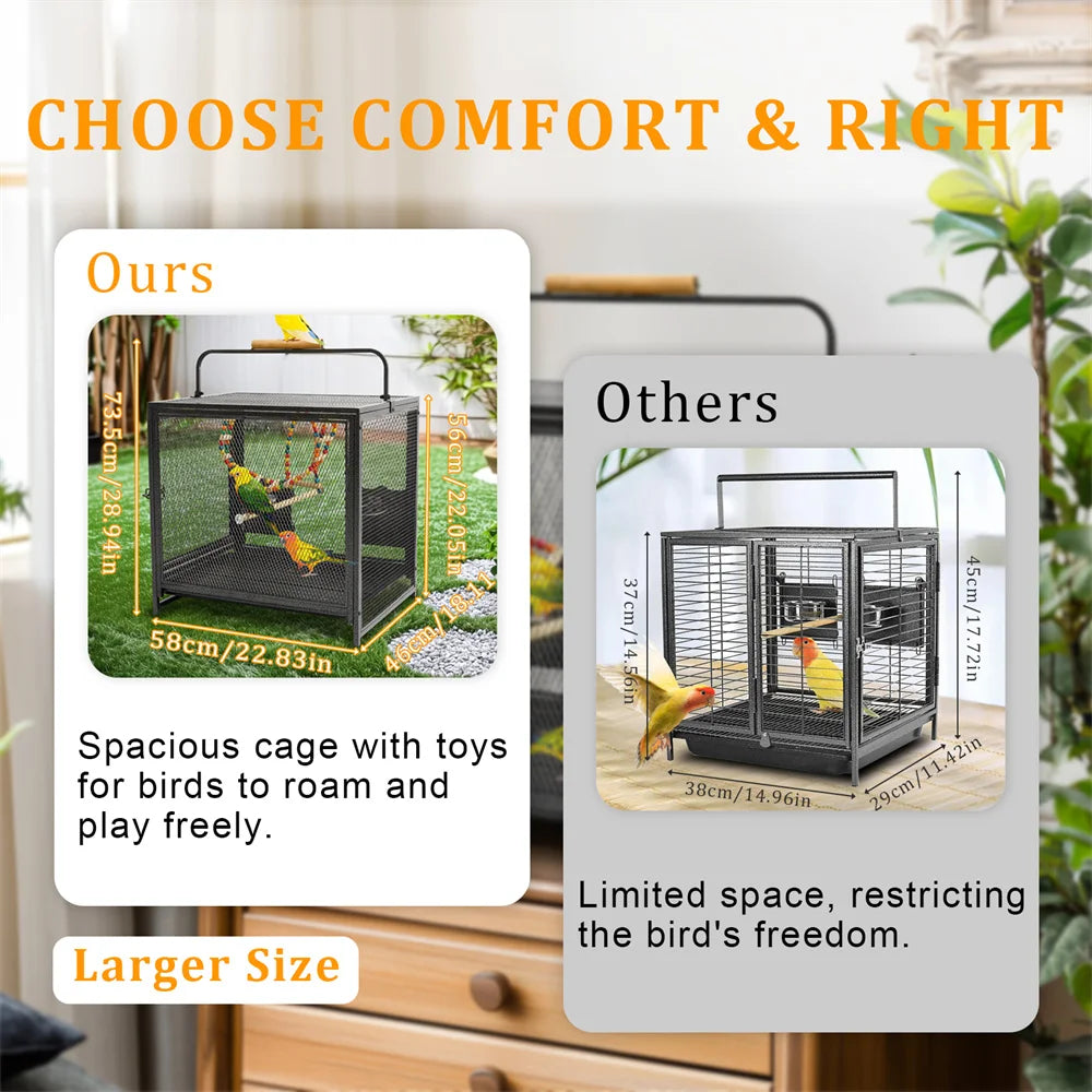 Heavy Duty Wrought Iron Travel Bird Cage With Wooden Perch