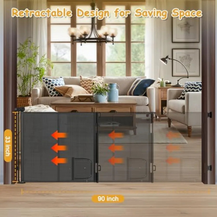 Reinforced Extra Wide Retractable Cat Door Pet Gate