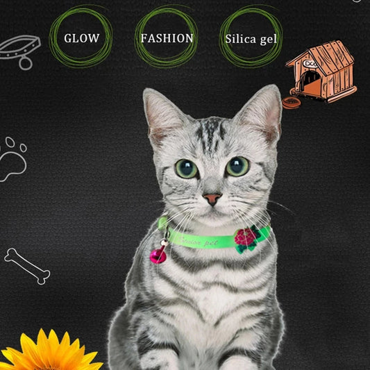 Luminous Silicone Cat Necklace Glow Collar With Bell