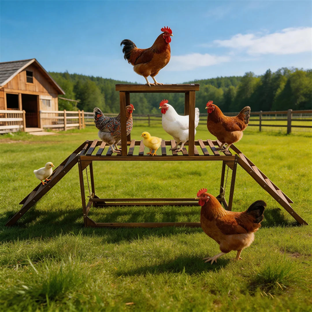 BINGOPAW Outdoor Wooden Chicken Coop Playset With Climbing Frame Swing