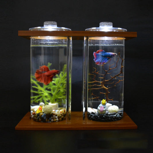 Bymaocar Glass Betta Tank With Bamboo Base Desktop
