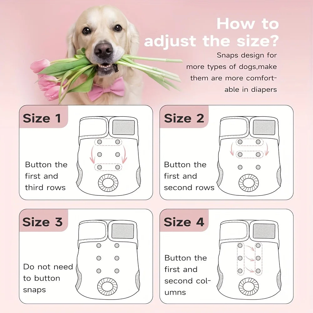 Reusable Dog Period Pants with Adjustable Snaps for Female Dogs