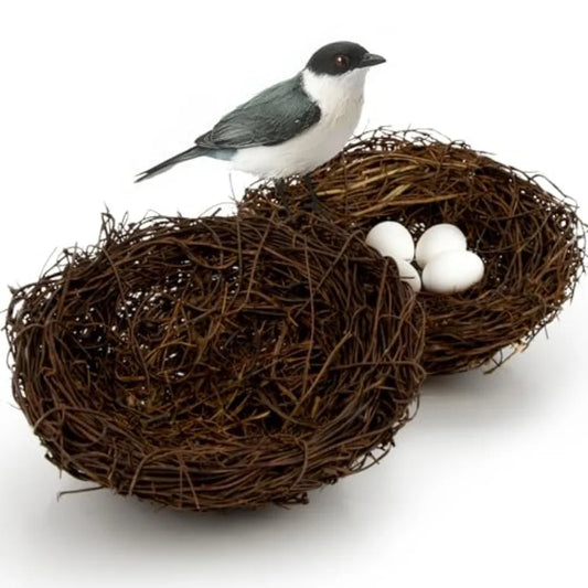 Handmade Rattan Bird Nests 2-Pack Easter Garden Decor