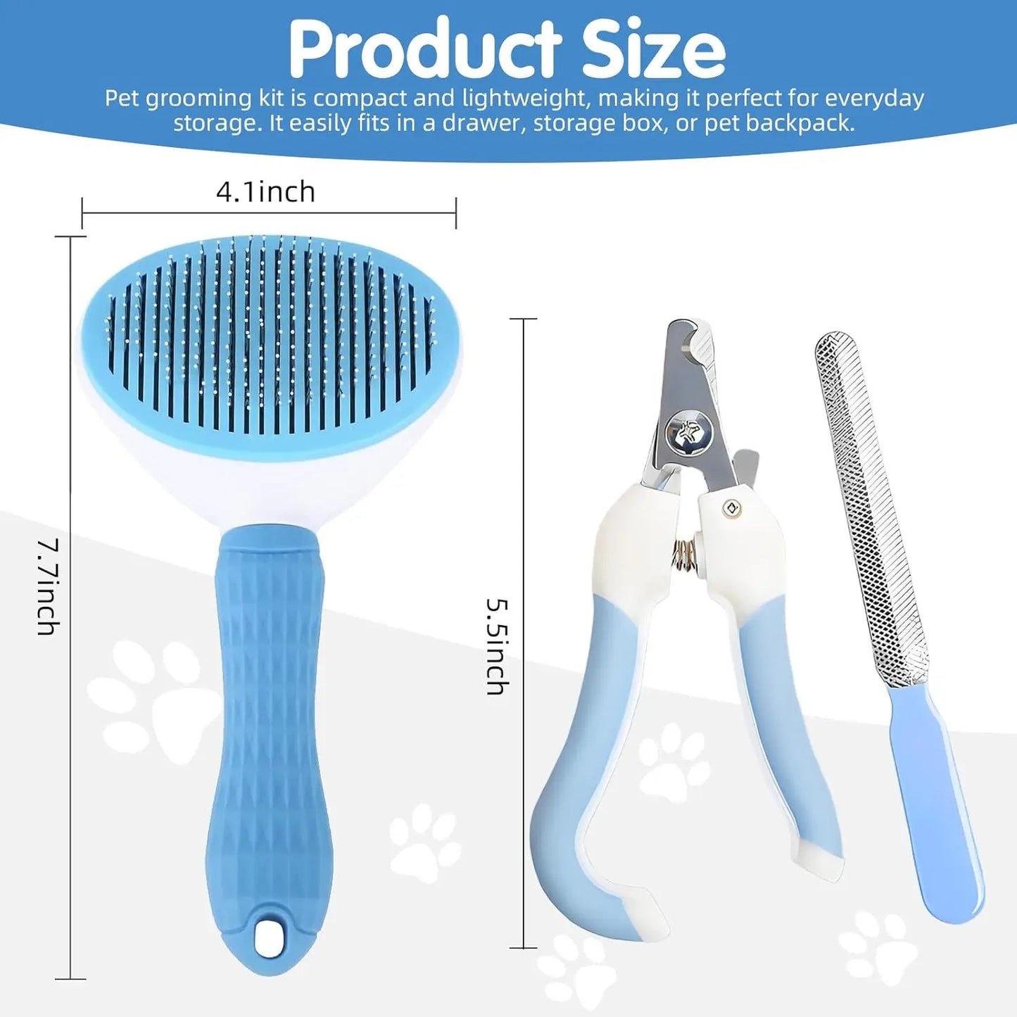 Pet Grooming Kit With Self Cleaning Slicker Brush And Nail Clipper