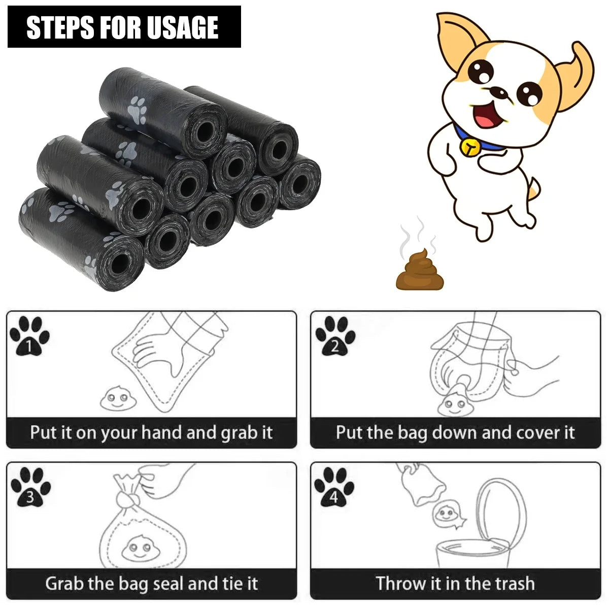 Biodegradable Dog Poop Bags Dispenser With 2 Rolls For Pets Outdoor Cleanup