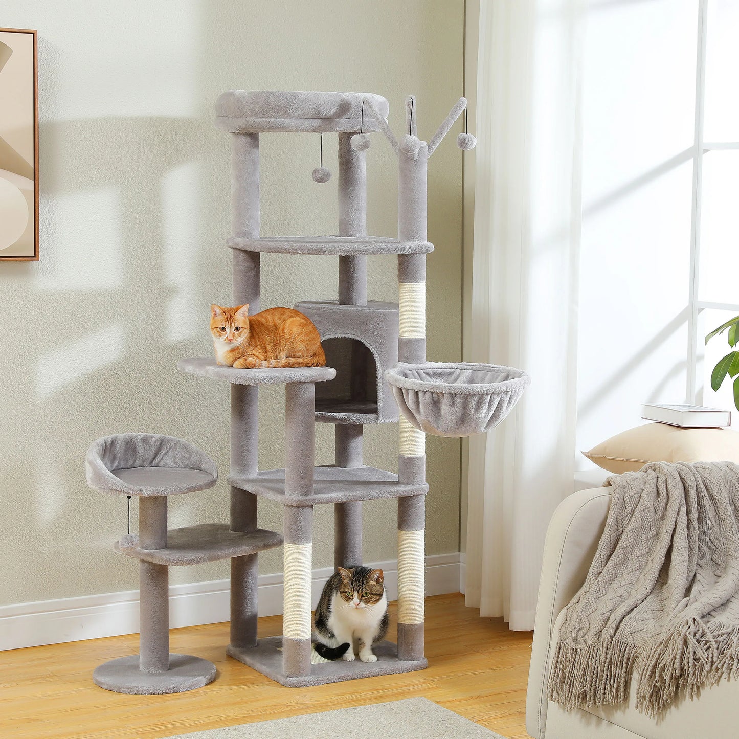 PEQULTICN Multi Level Cat Tree with Scratching Post Hammock