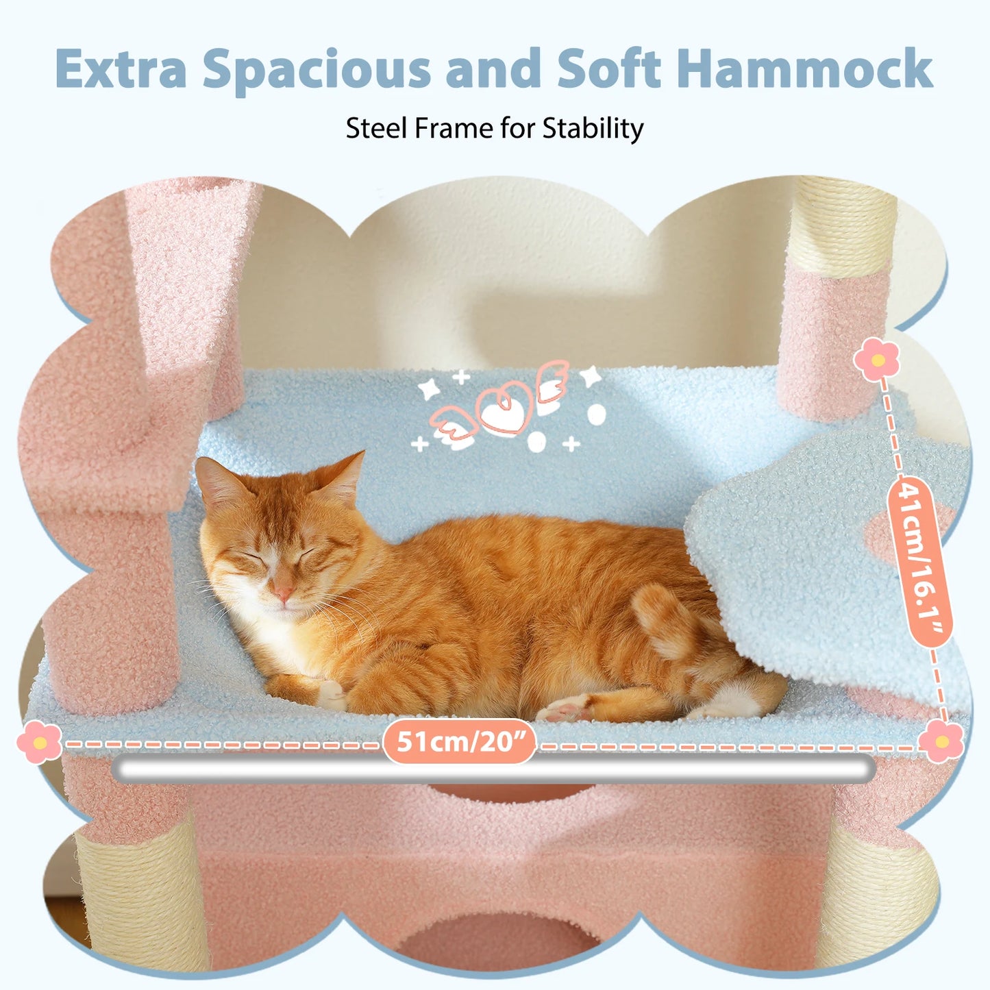 PEQULTI Multi Level Cat Tree Tower Scratching Posts Hammock Condo