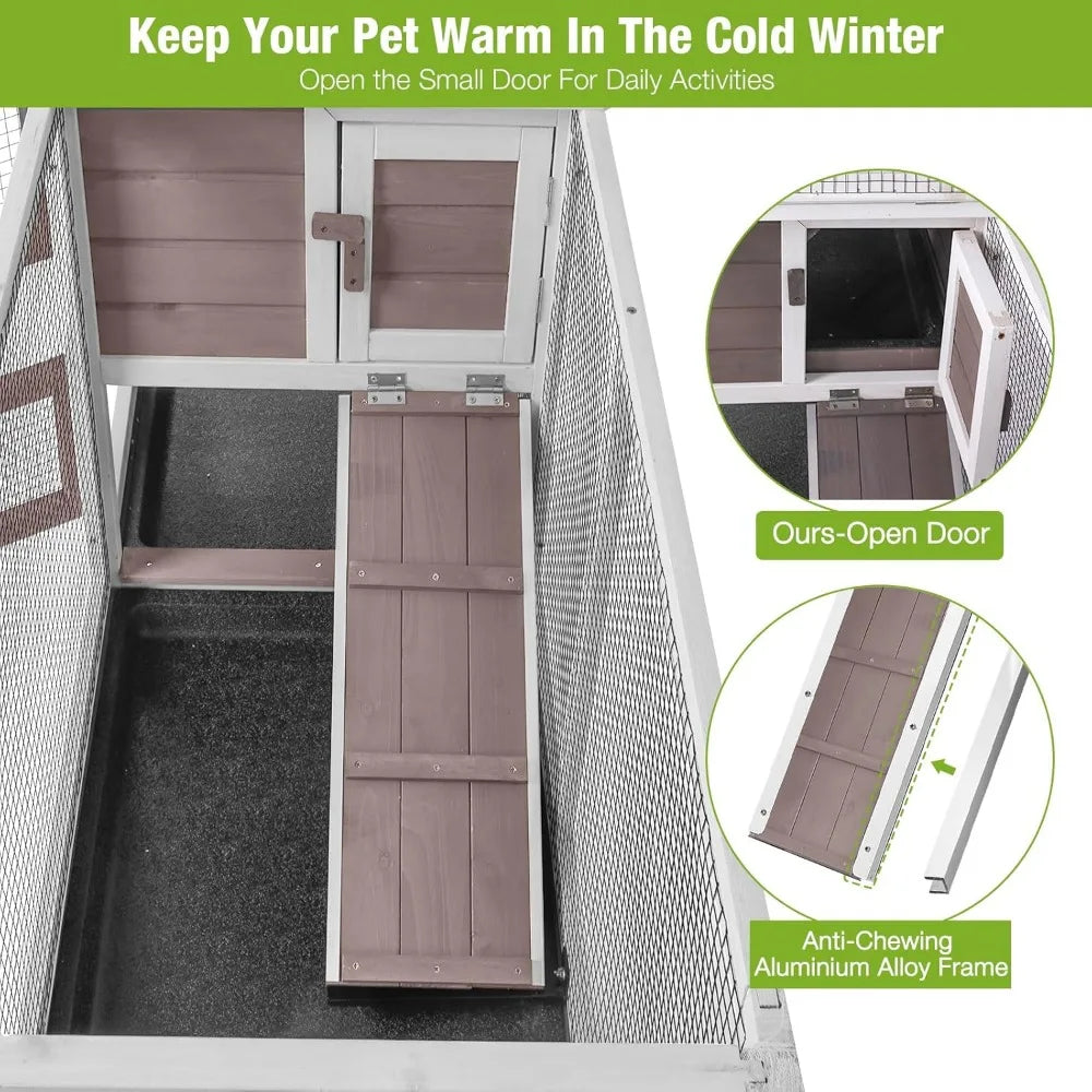 Chew Resistant Indoor Rabbit Hutch With Ramp And Wheels