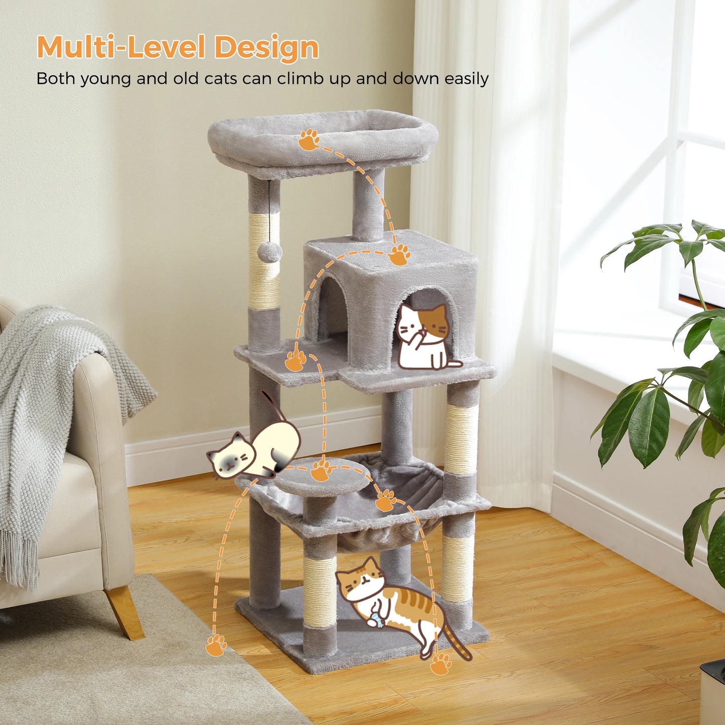 PETEPELACN Indoor Cat Tree 5 Level Tower With Hammock