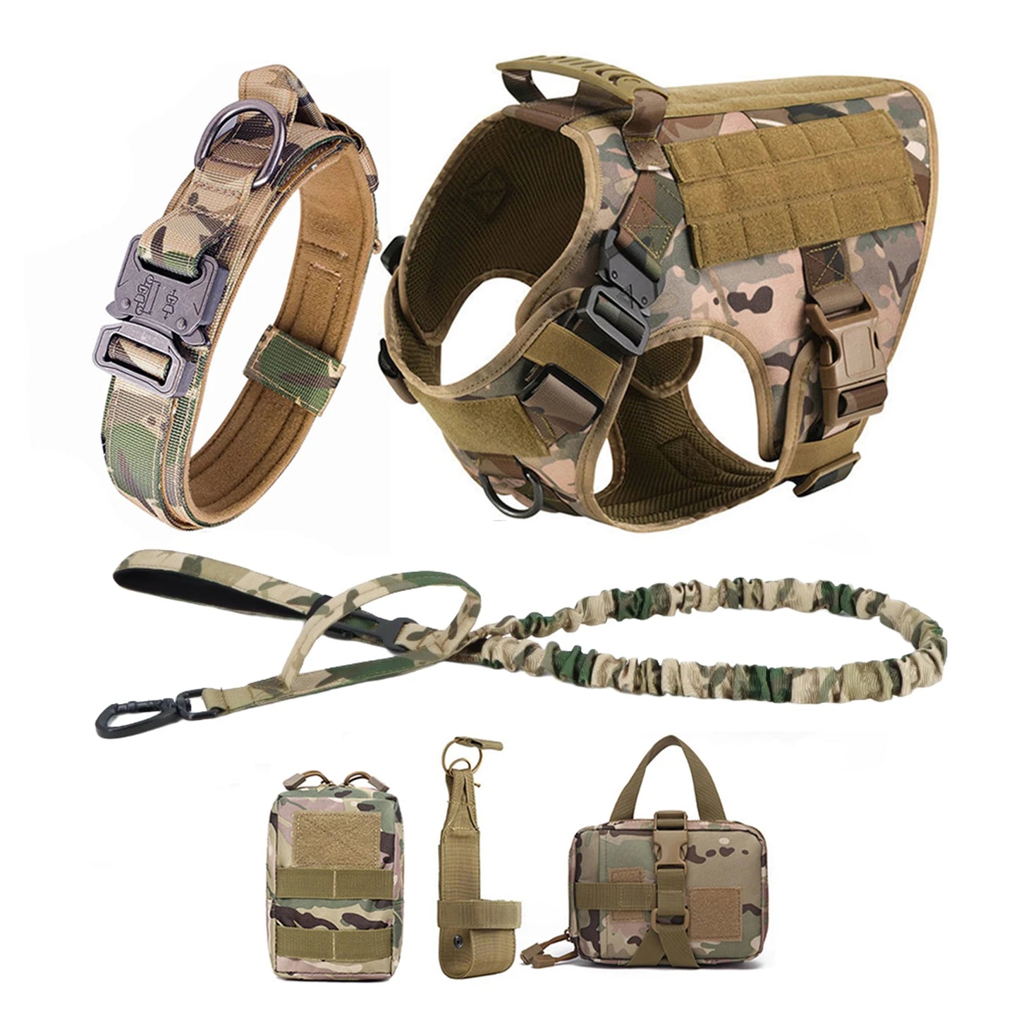 Nylon Tactical Dog Harness With Molle Pouches For Medium To Large Dogs