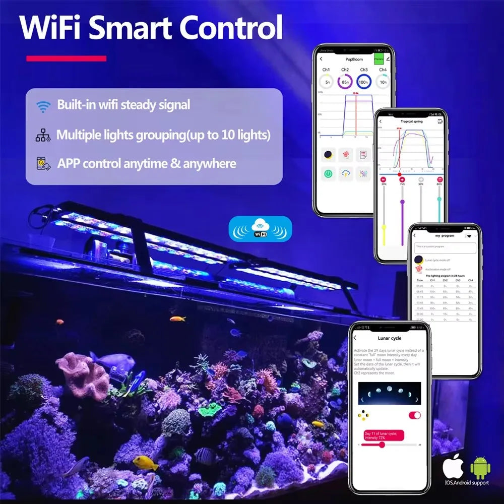 PopBloom WiFi LED Aquarium Light Full Spectrum for Marine Reef Tanks