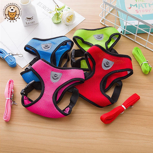 Dog Harness Leash Adjustable Mesh Vest For Walking Pets Daily