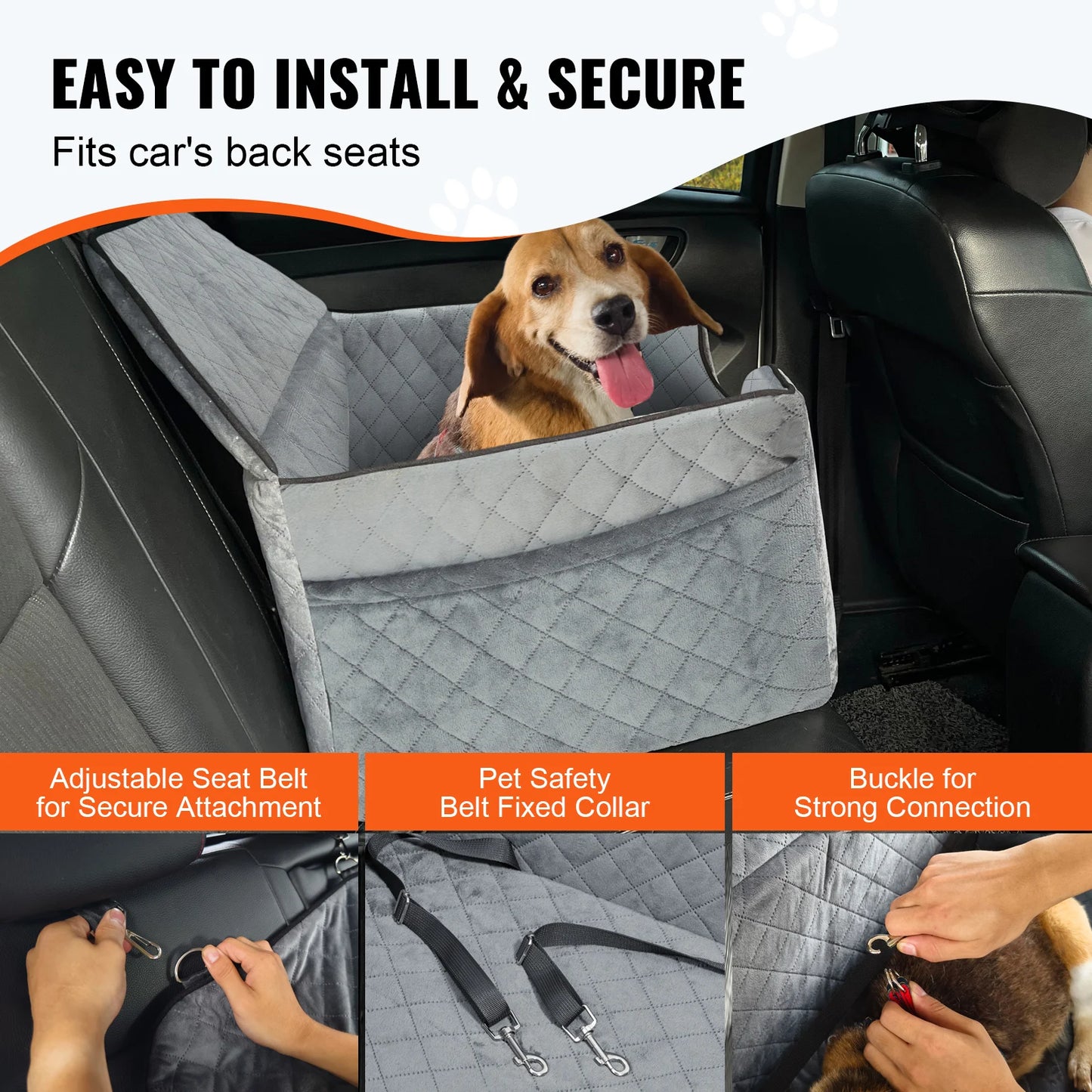 SucceBuy Deluxe Ultrasonic Quilted Velvet Dog Car Seat Booster StoragePocketSystem
