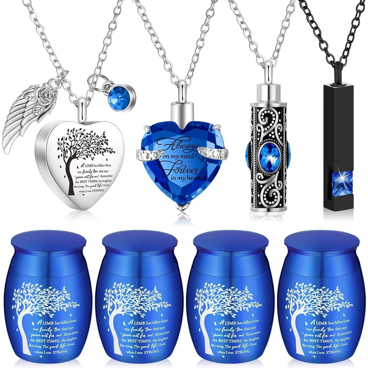 8Pcs Cremation Urns For Ashes Alloy Keepsake With Family Tree Heart Locket