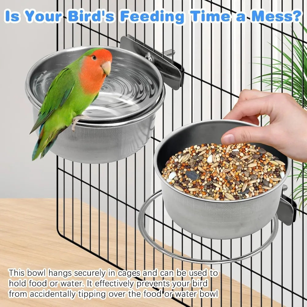 Bird Cage Feeder Cups 2Pack Parrot Water Bowl Holder Clamp