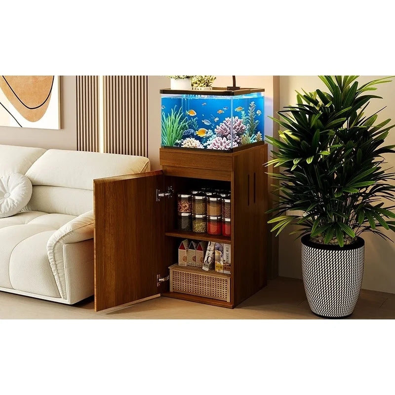 Aquarium Stand With Storage Cabinet, Adjustable Shelves And Power Outlets